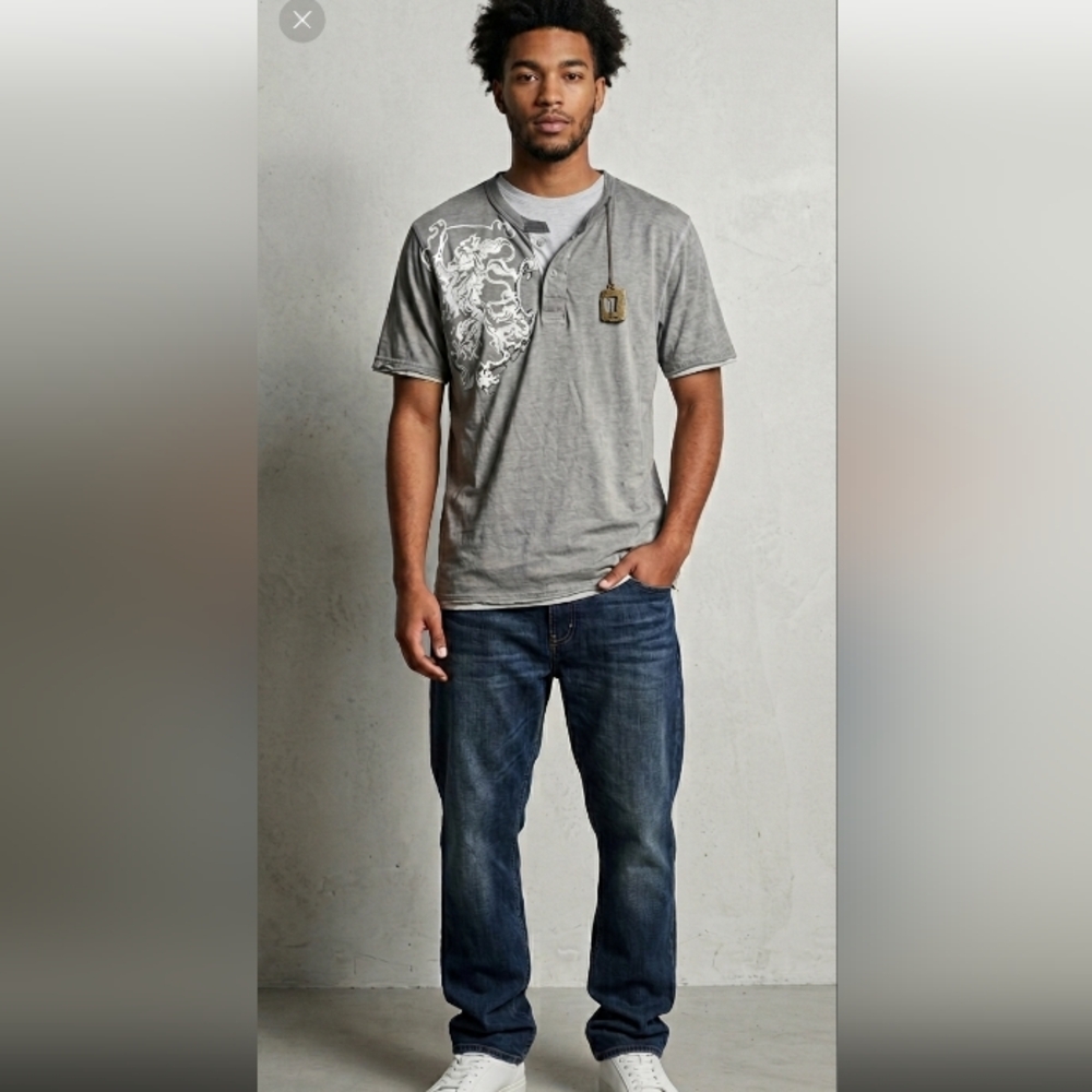 Modern Culture Men's XL Henley Shirt NWT Gray Layered Look Y2K 90s